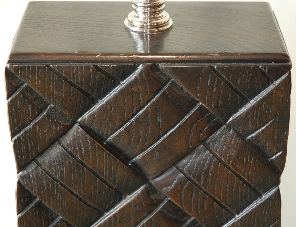 Mid-20th Century Basket Weave Wood Table Lamp For Sale